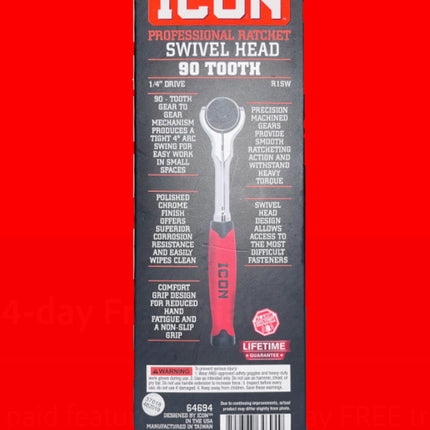 Icon Professional Ratchet Swivel Head 90 Tooth 1/4 drive