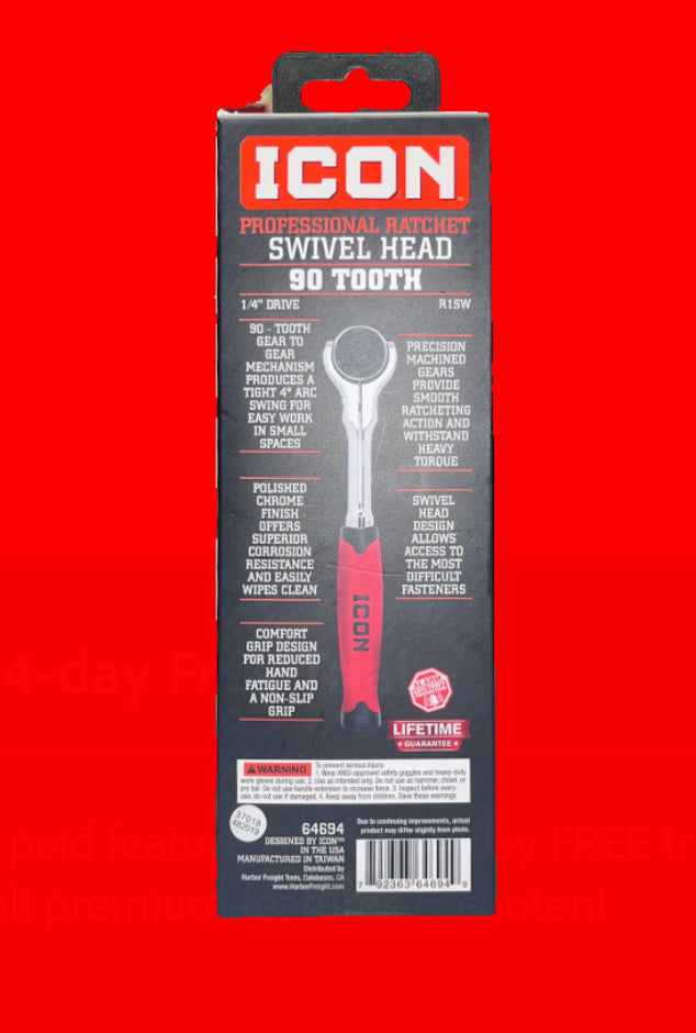 Icon Professional Ratchet Swivel Head 90 Tooth 1/4 drive