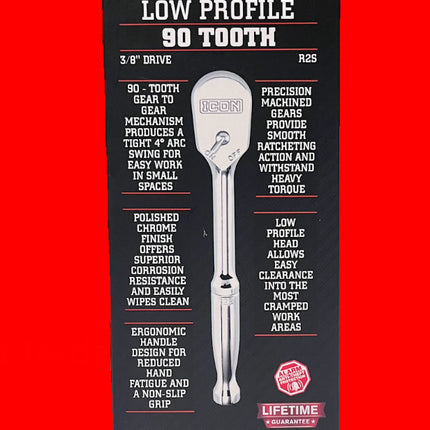 Icon Professional Ratchet Low Profile 90 Tooth 3/8 drive